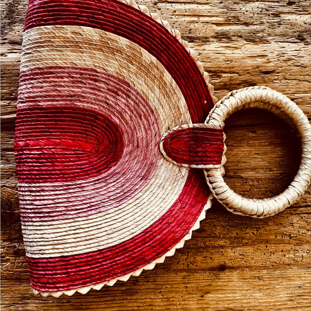 Red and Cream Woven Fan Clutch